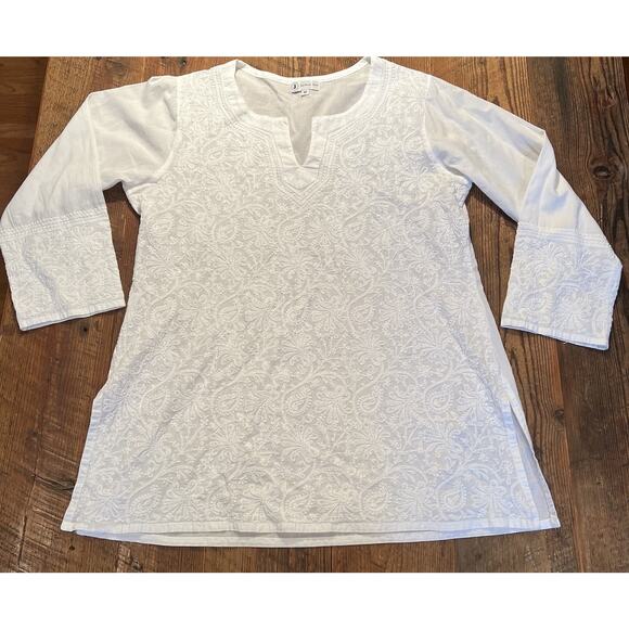JAYSHREE DALAL Hand Embroidered Tunic Top White Women's Size Medium Boho Beachy - Picture 8 of 14